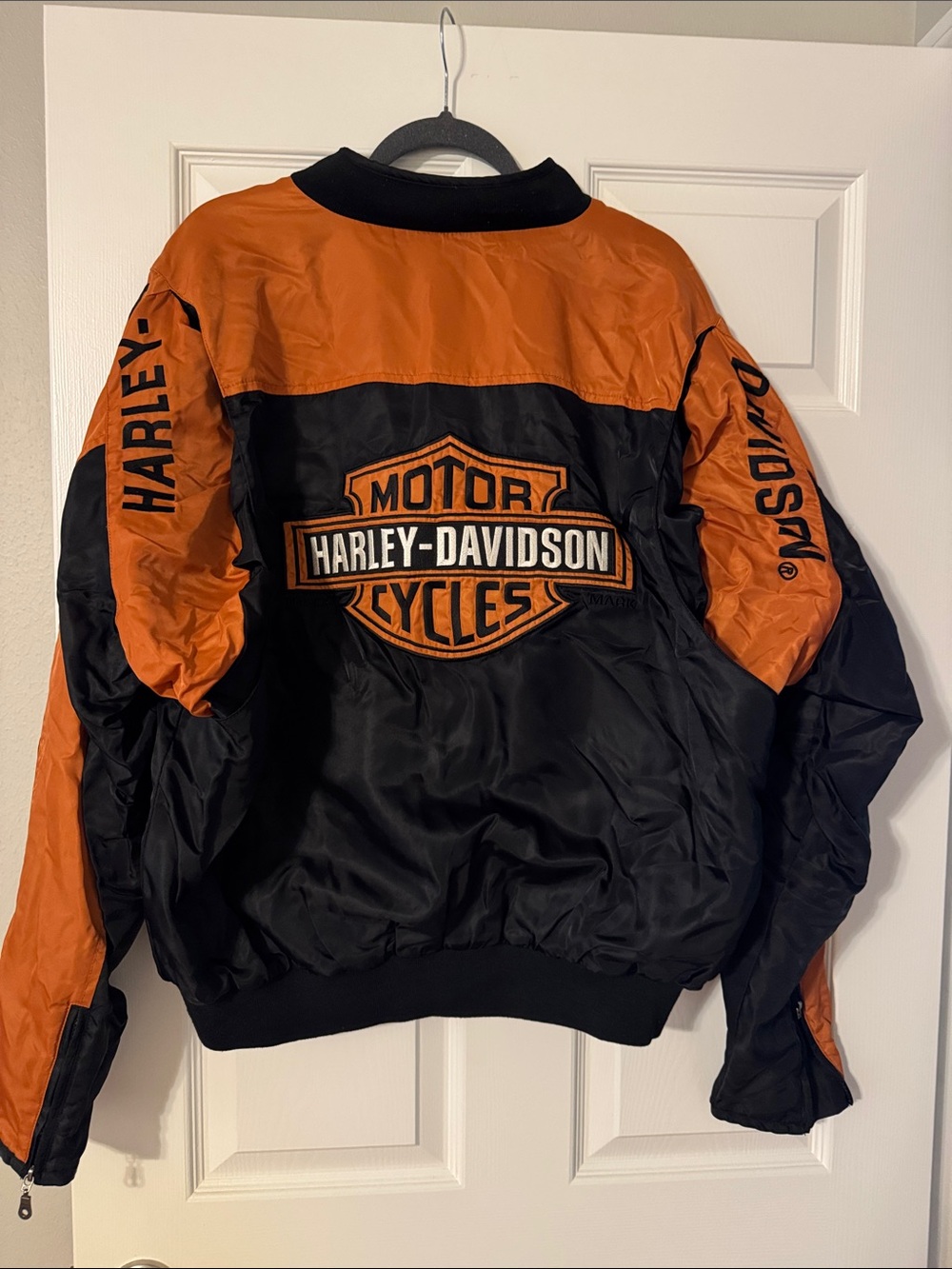 Harley-Davidson Black & Orange Varsity Bomber Jacket with Shield Logo